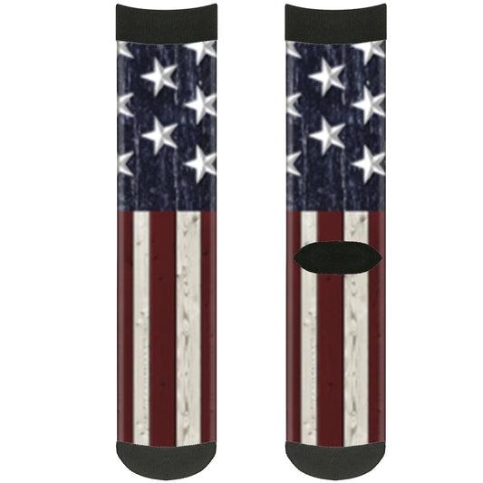 Sock Pair - Polyester - Americana Rustic Stars & Stripes - CREW