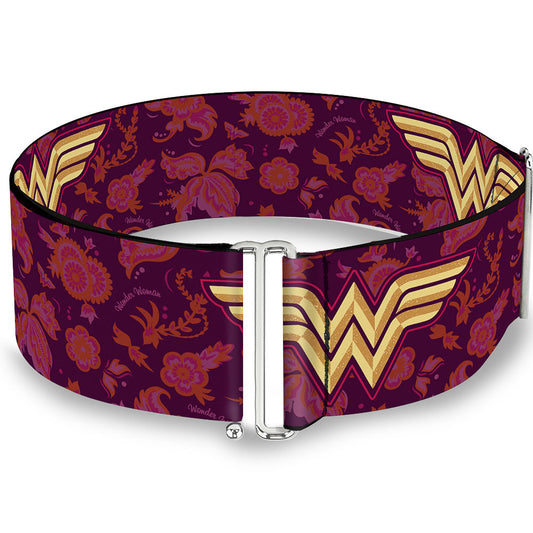 Cinch Waist Belt - Wonder Woman Logo Floral Collage Purple Pinks Gold