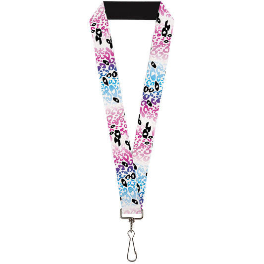 Lanyard - 1.0" - Leopard White Pinks Blues Black