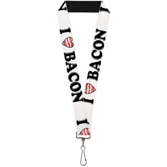 Lanyard - 1.0" - I "Heart" BACON White Black Bacon