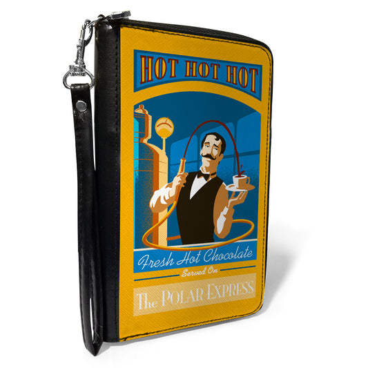 Women's PU Zip Around Wallet Rectangle - THE POLAR EXPRESS Hot Chocolate Waiter Yellows Blues Red