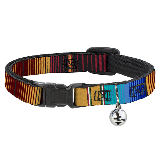 Cat Collar Breakaway - Zarape6 Vertical Stripe Gold Blues Black Red