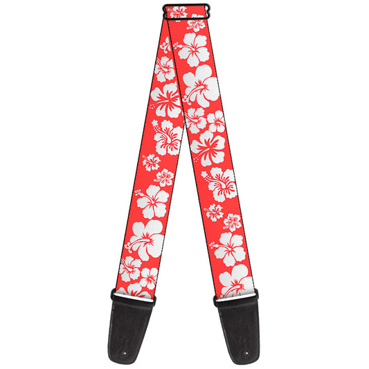 Guitar Strap - Hibiscus Light Red White