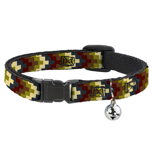 Cat Collar Breakaway - Geometric4 Tan Blue Wine Brown Olive