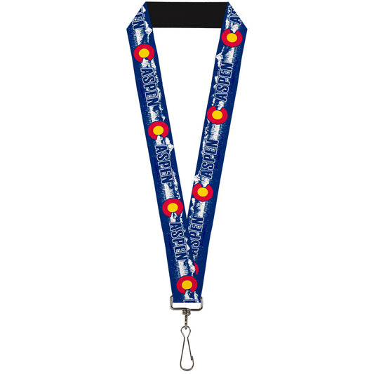 Lanyard - 1.0" - Colorado ASPEN Flag Snowy Mountains Weathered2 Blue White Red Yellows