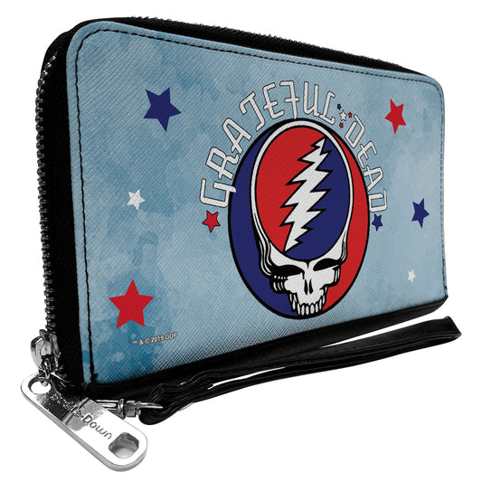 Women's PU Zip Around Wallet Rectangle - GRATEFUL DEAD Steal Your Face Logo Stars Blues White Red