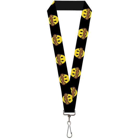 Lanyard - 1.0" - Mustache Happy Face Black Yellow Brown