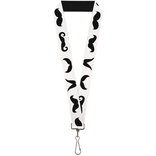 Lanyard - 1.0" - Mustaches Straight White Black