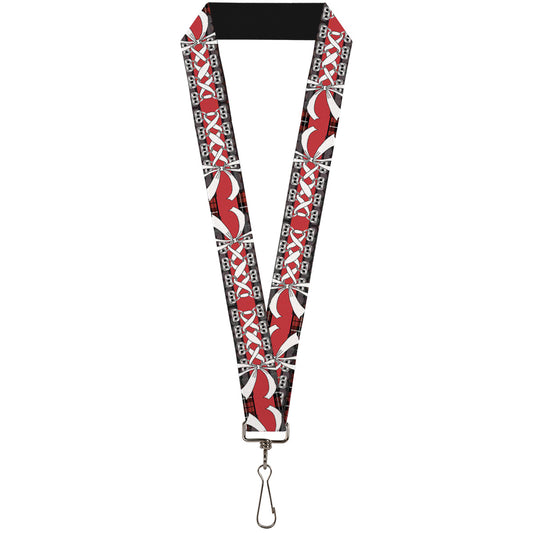 Lanyard - 1.0" - Corset Lace Up w Bow Red Plaid Red