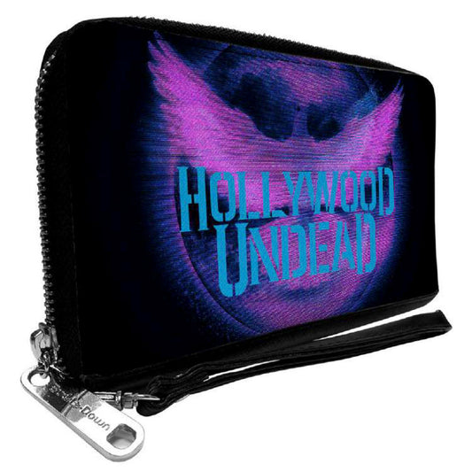 Women's PU Zip Around Wallet Rectangle - HOLLYWOOD UNDEAD Dove TV Fuzz Black Pinks Blues