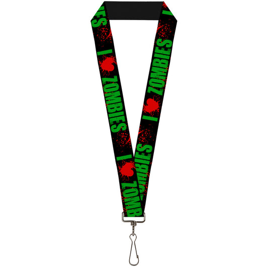 Lanyard - 1.0" - I "HEART" ZOMBIES Black Green Red Splatter