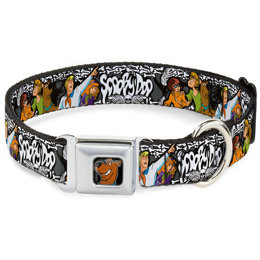 Scooby Doo Face Full Color Black Seatbelt Buckle Collar - SCOOBY DOO Group Pose/Bones