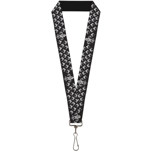 Lanyard - 1.0" - Fleur-de-Lis Studs Black Grays