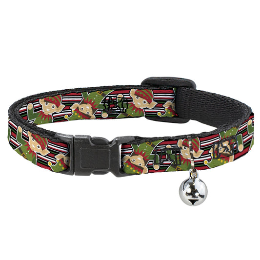 Cat Collar Breakaway - Christmas Elves Stripes Black Red White Green