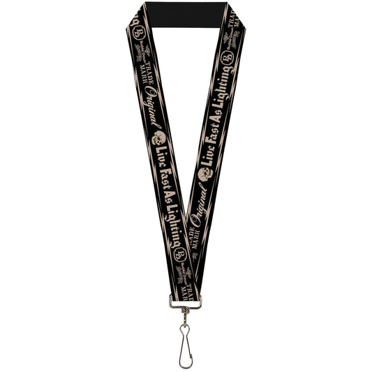 Lanyard - 1.0" - BD Skull LIVE FAST AS LIGHTNING Black Light Orange