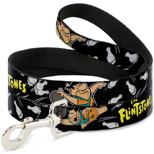 Dog Leash - THE FLINTSTONES Fred Bowling Poses/Bowling Pins Black