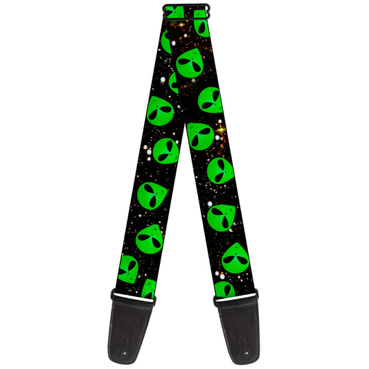 Guitar Strap - Aliens Head Scattered Galaxy2 Green Black