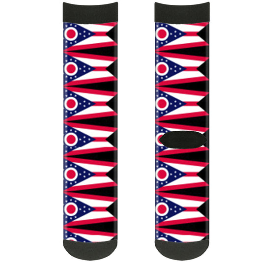 Sock Pair - Polyester - Ohio Flag Repeat Black - CREW