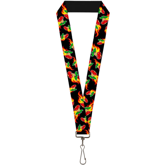 Lanyard - 1.0" - Flaming Cherries Scattered Black