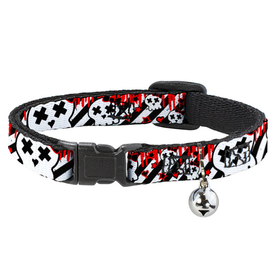 Cat Collar Breakaway - Girlie Skull Black White w Red Paint Drips