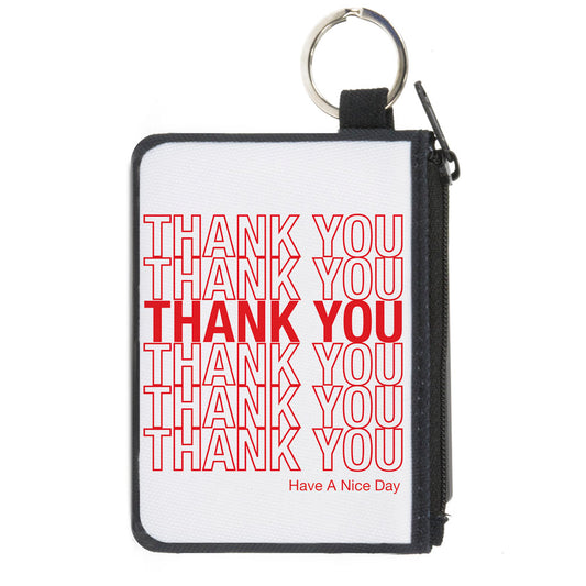 Canvas Zipper Wallet - MINI X-SMALL - THANK YOU HAVE A NICE DAY Bag Print White Red
