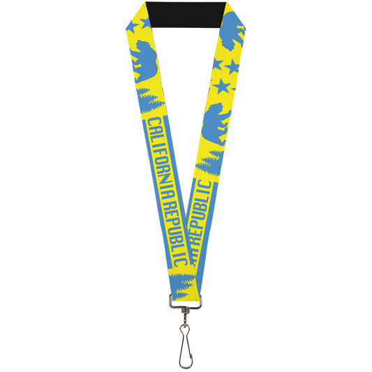 Lanyard - 1.0" - CALIFORNIA REPUBLIC Bear Stars Silhouette Yellow Blue