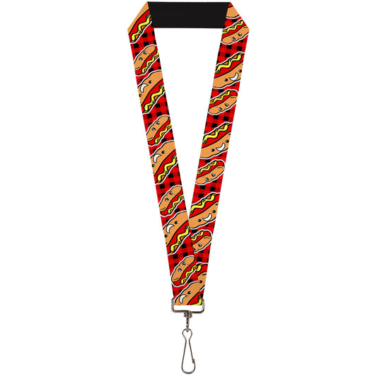 Lanyard - 1.0" - Hot Dogs Buffalo Plaid Black Red