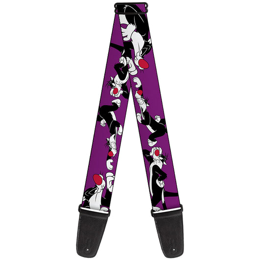 Guitar Strap - Sylvester the Cat Poses Purple