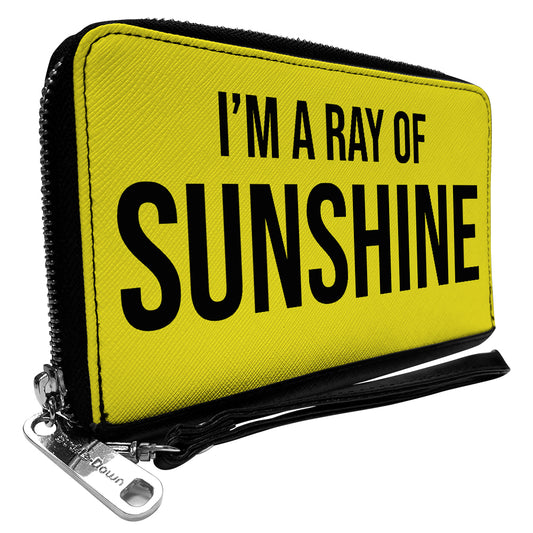 Women's PU Zip Around Wallet Rectangle - I'M A RAY OF SUNSHINE Yellow Black