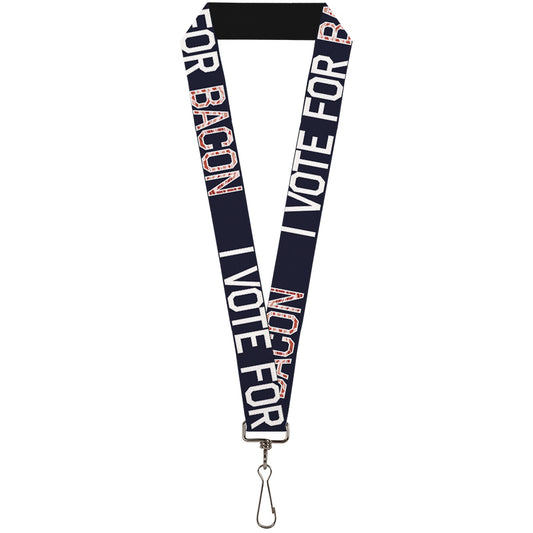 Lanyard - 1.0" - VOTE FOR BACON Black White Bacon