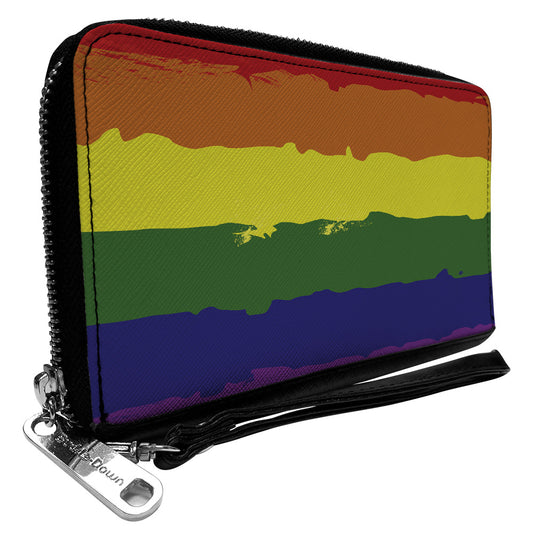 Women's PU Zip Around Wallet Rectangle - Rainbow Stripe Painted