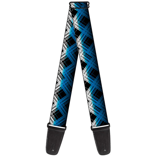 Guitar Strap - Plaid X Gradient Black White Blue