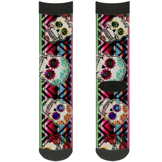 Sock Pair - Polyester - Sugar Skulls Zarape Multi Color - CREW