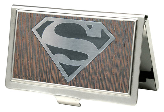 Business Card Holder - SMALL - Superman Logo Marquetry Black Walnut Metal