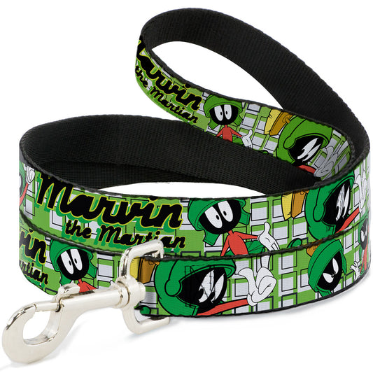 Dog Leash - MARVIN THE MARTIAN w/Poses White/Green