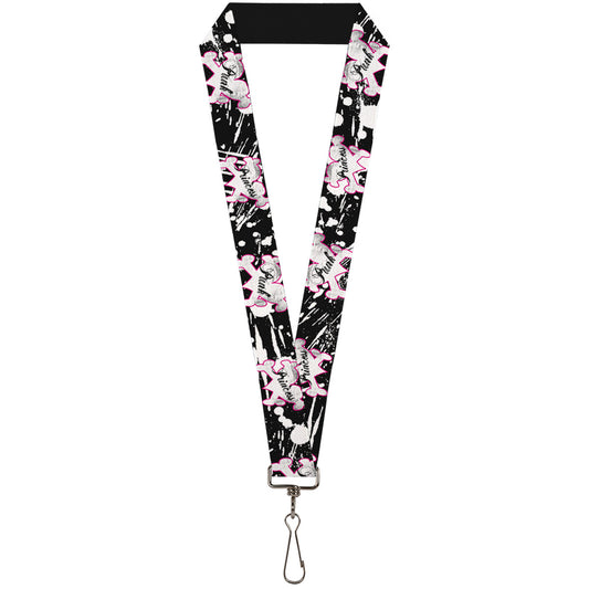 Lanyard - 1.0" - Punk Princess Heart & Cross Bones w Splatter Black White