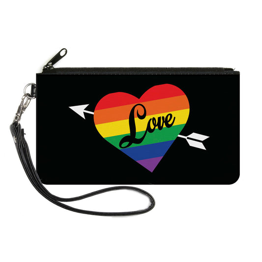 Canvas Zipper Wallet - SMALL - LOVE Rainbow Stripe Heart Black Multi Color