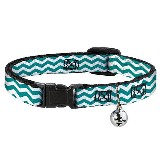 Cat Collar Breakaway - Chevron Stripe White Teal