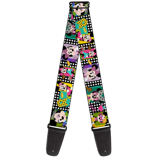 Guitar Strap - Mini Minnie Fashion Poses Polka Dot Black White Multi Color