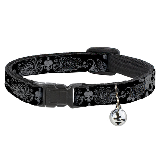 Cat Collar Breakaway - Skull & Dagger w Filigree Black Gray