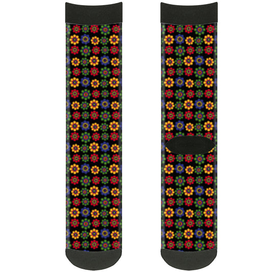 Sock Pair - Polyester - Psychedelic Daisies Black Multi Color - CREW