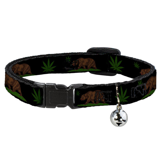 Cat Collar Breakaway - Cali Bear Pot Leaf Black Gray Green