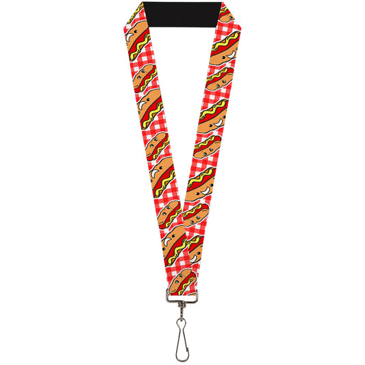 Lanyard - 1.0" - Hot Dogs Buffalo Plaid White Red