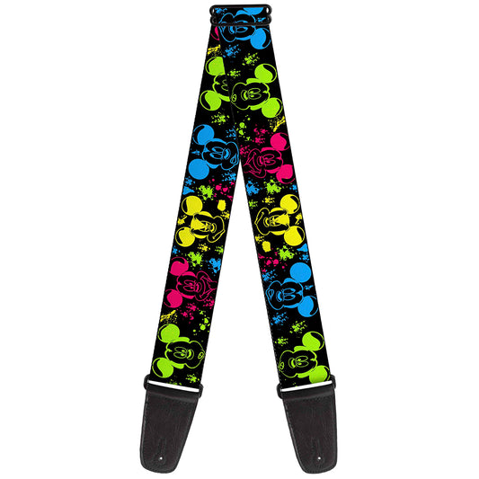 Guitar Strap - Mickey Expressions Paint Splatter Black Multi Neon