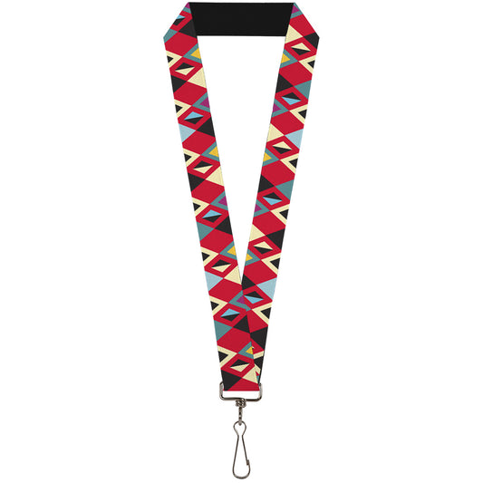 Lanyard - 1.0" - Geometric9 Black Red Turquoise Ivory