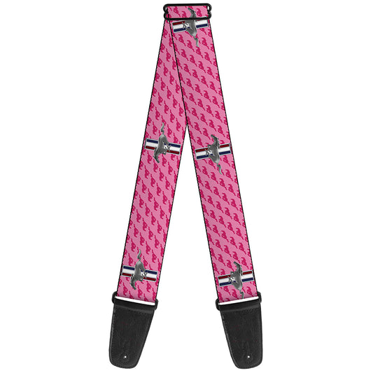 Guitar Strap - Ford Mustang w Bars w Text PINK LOGO REPEAT