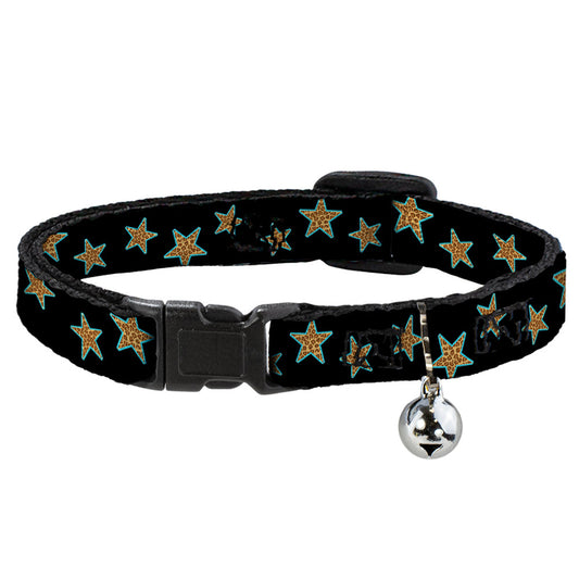 Cat Collar Breakaway - Multi Stars Black Leopard Baby Blue Outline