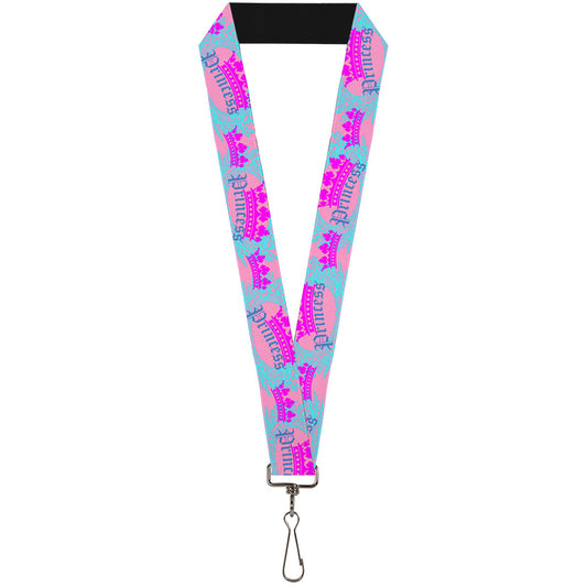 Lanyard - 1.0" - Crown Princess Oval Pink Turquoise