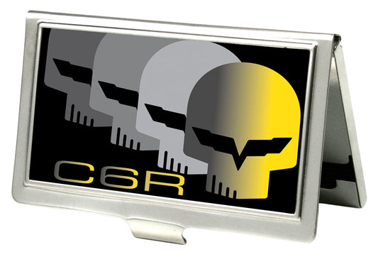 Business Card Holder - SMALL - C6 Racing w Skull Repeat FCG Black Yellow Silver