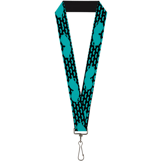 Lanyard - 1.0" - Mustaches Mini Single Repeat Black Turquoise